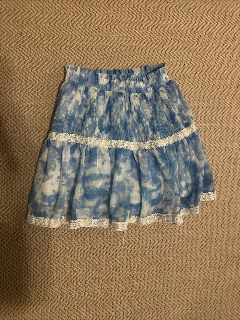 NWT Little Olin sz 12 Blue Tie-Dye Tiered Mini Skirt with White Lace
